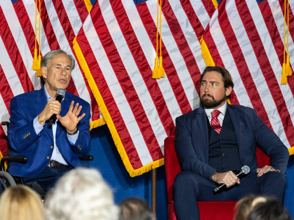 Texas Gov. Greg Abbott speaking at a town hall event with Arizona Rep. Eli Crane in Mesa on Sept. 3, 2024. Owen Ziliak/The Republic / USA TODAY NETWORK