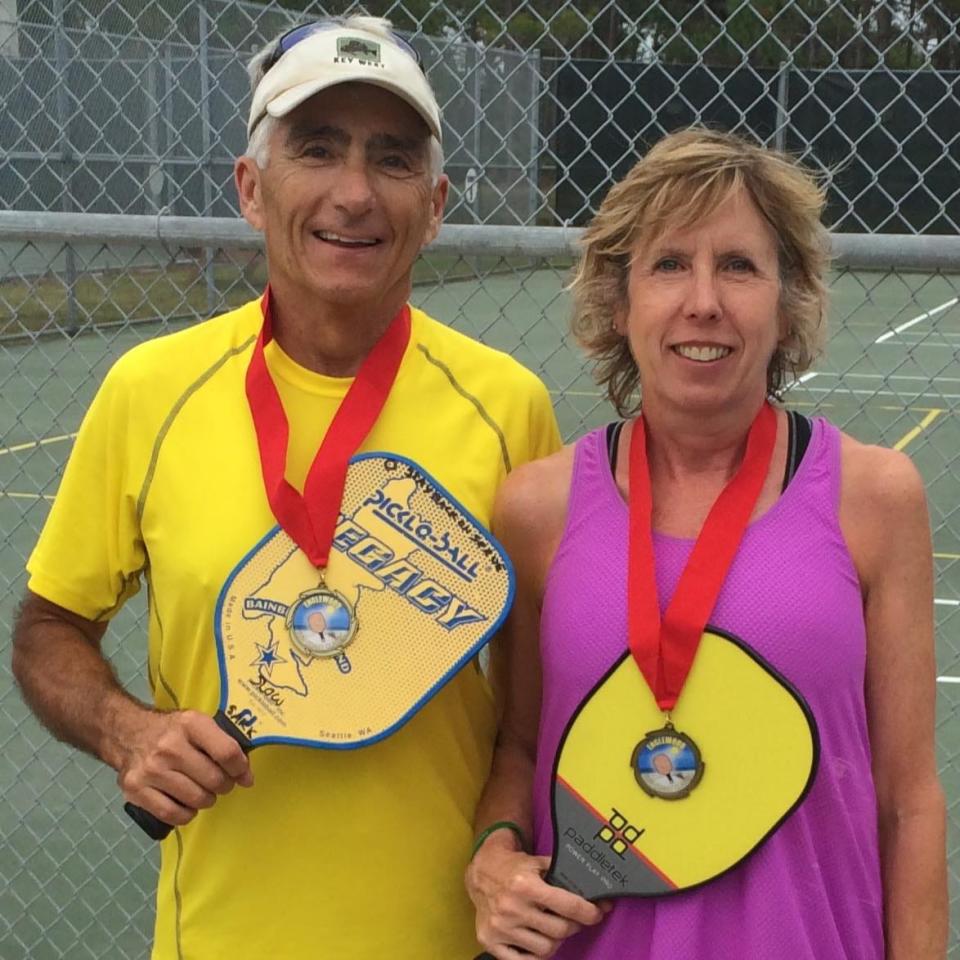 Deb Sarkisian with her husband, Rick. Sarkisian earned a 4.5 skill rating in USA Pickleball's 1 to 5.5. rating system. She downplays just had good she was at the sport, says her daughter Kailey Sarkisian.