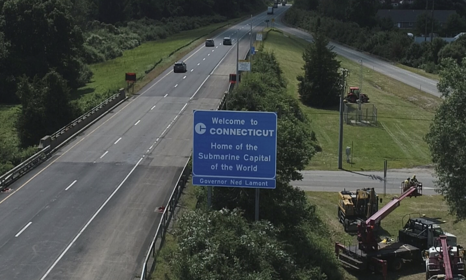 A highway sign reads 