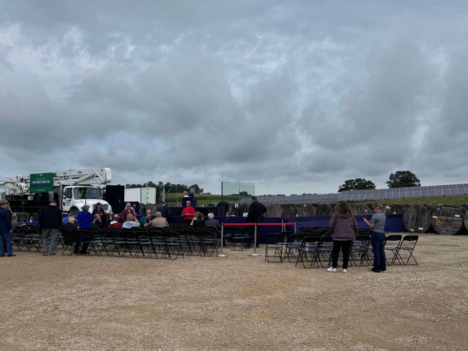 Solar panels will be the backdrop for the space where President Joe Biden is due to speak in Westby, Wisconsin Thursday afternoon. He is expected to talk about a large investment in rural electrification.