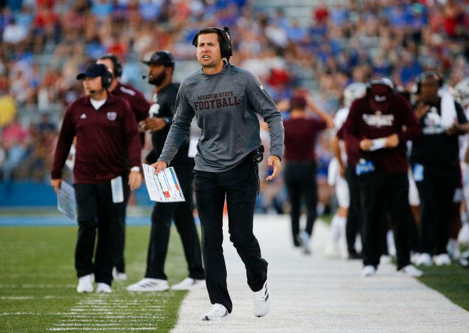 Missouri State head coach Ryan Beard as the Bears take on the University of Kansas Jayhawks at the David Booth Kansas Memorial Stadium in Lawrence Kansas on Friday, Sept. 1, 2023.