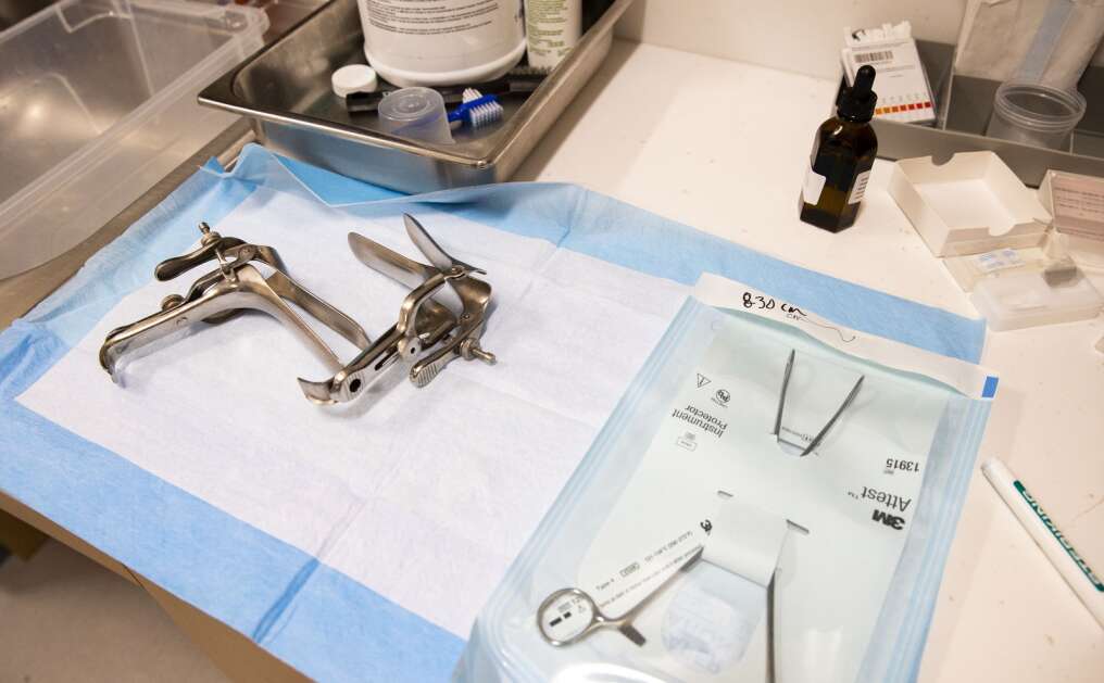 Exam tools sit out to be sanitized Aug. 30 at the Planned Parenthood clinic in Mankato, Minn. (Savannah Blake/The Gazette)