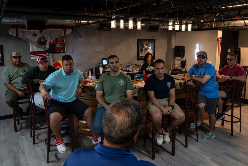 Mayor Javier Joven meets with the Odessa Firefighter’s Association to ask for their endorsement in his upcoming bid for reelection in the 2024 election Monday, Aug. 12, 2024, in Odessa.