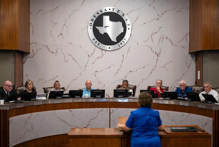 The Odessa City Council calls forward the Director of the Odessa Chamber of Commerce Renee Earls during a meeting Tuesday, Aug. 13, 2024, in Odessa.