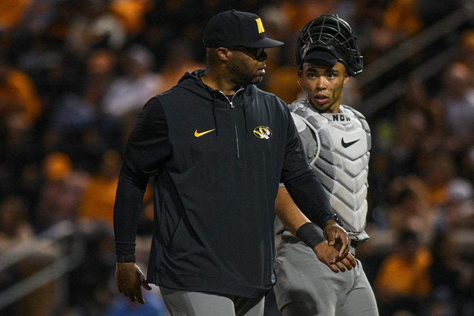 Missouri baseball head coach Kerrick Jackson during a NCAA baseball game at Lindsey Nelson Stadium on Thursday, April 25, 2024. Tennessee won 10-1 against Missouri.