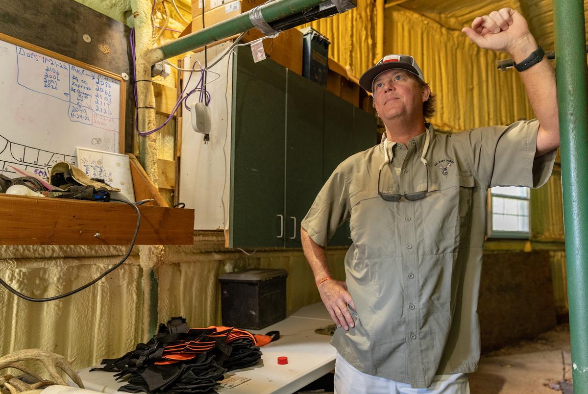 John True explains how the handling room is operated at his facility in Terrell, Texas on Sept. 9, 2024.