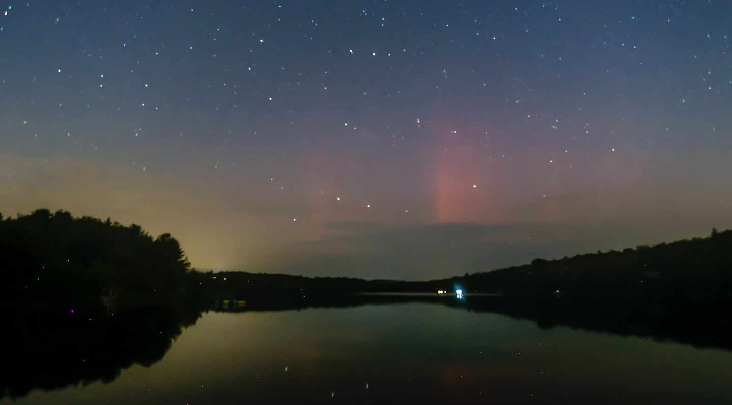 A different view of the Northern Lights as seen from the Lower Highland Lake Dam in Goshen in Western Mass., Thursday night.