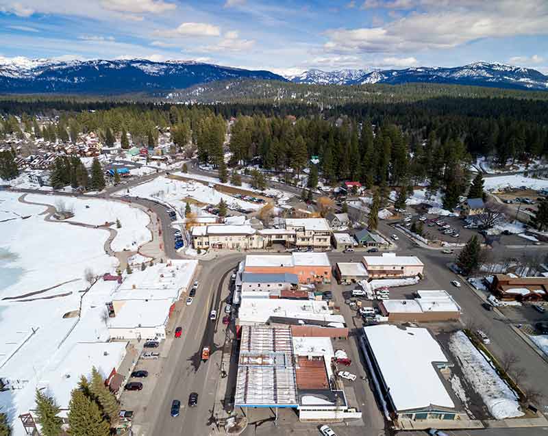 aerial view of McCall in winter