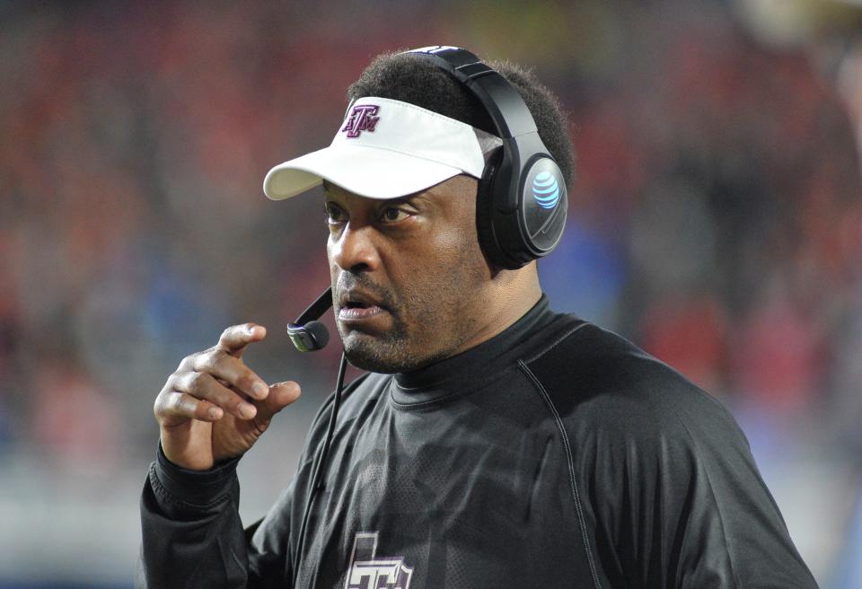 Nov 18, 2017; Oxford, MS, USA; Texas A&M Aggies head coach Kevin Sumlin during the first half against the Mississippi Rebels at Vaught-Hemingway Stadium. Mandatory Credit: Justin Ford-USA TODAY Sports