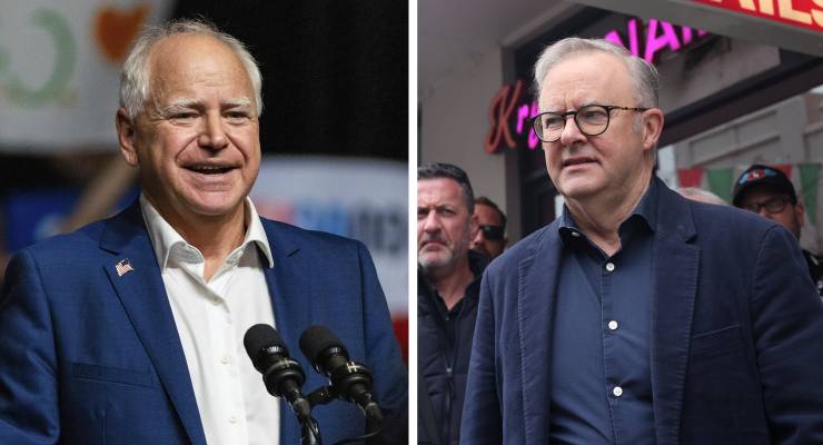 Tim Walz and Anthony Albanese (Images: AP/AAP)