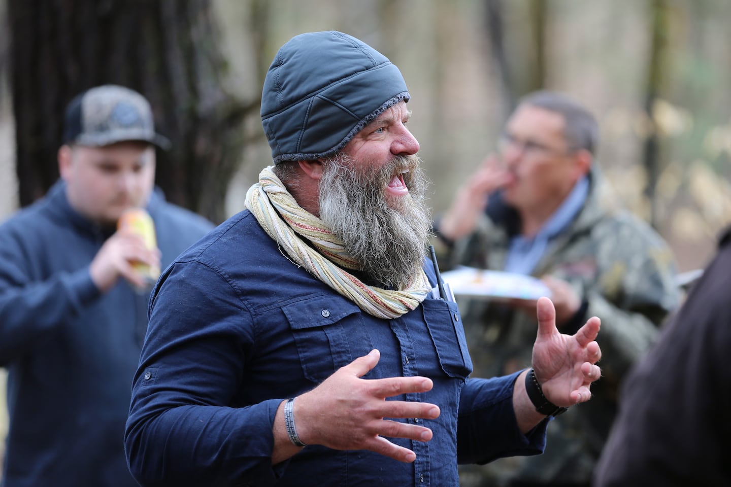 Daniel Banyai, the owner of Slate Ridge, spoke to supporters on April 17, 2021, in West Pawlet, Vt., during a Second Amendment Day Picnic. An arrest warrant was rescinded Thursday, April 11, 2024, for Banyai, the Vermont owner of a controversial firearms training center involved in a long-running legal dispute after the town.