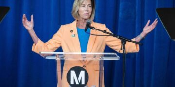 LA Metro Board Chair Janice Hahn, a Los Angeles County supervisor, speaks during Metro's