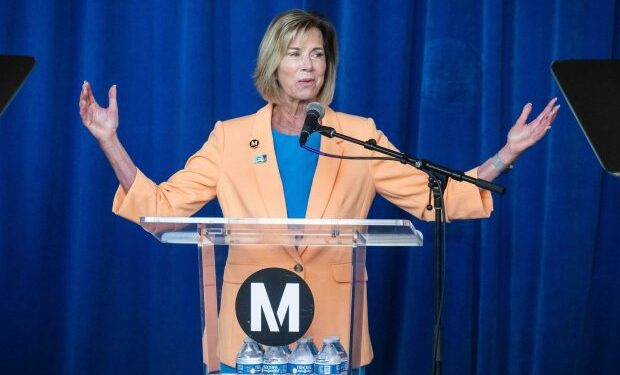 LA Metro Board Chair Janice Hahn, a Los Angeles County supervisor, speaks during Metro's