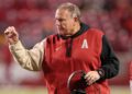 Arkansas Razorbacks head coach Sam Pittman during the fourth quarter against the Missouri Tigers at Donald W. Reynolds Razorback Stadium. Missouri won 48-14.