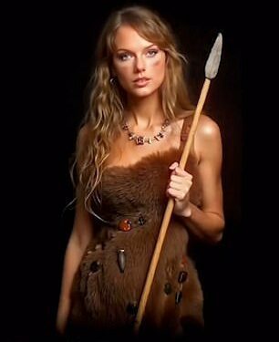 The video begins with Swift as a cavewoman in the year 20,000 BC