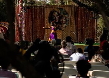 Singers and dancers take the stage to perform during the first day of the Krishna Janmashtami festival on Aug. 25, 2024, at ISKCON of Cedar Park.