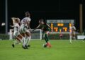 Junior forward Tyler Isgrig dribbles through defenders during Baylor soccer's 1-0 loss to Arizona Thursday night at Betty Lou Mays Field. Mary Thurmond | Photographer