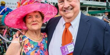 (L-R): Co-Owners Corinne and Billy Heiligbrodt.Cogburn with Irad Ortiz, Jr. wins the Twin Spires Turf Sprint (G2T) at Churchill Downs in Louisville, Ky., on May 4, 2024