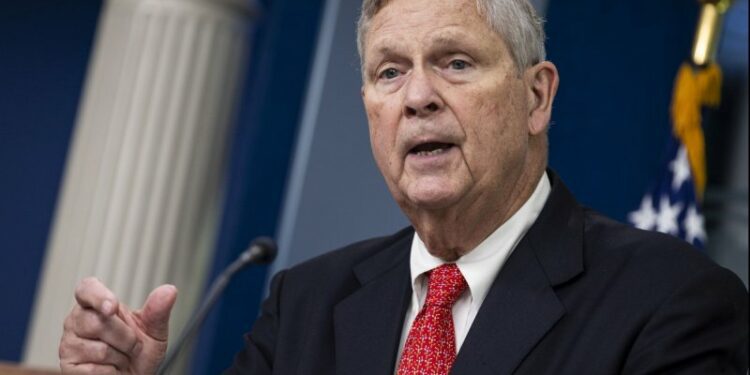 Agriculture Secretary Tom Vilsack speaks during the daily press briefing at the White House on July 31. He talked about President Joe Biden's support for rural power co-op in an upcoming speech on Thursday. Photo by Samuel Corum/UPI