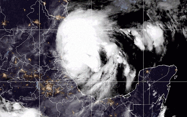 Animated gif of Tropical Storm Francine over the Gulf of Mexico