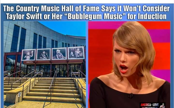 Country Music Hall of Fame Says Won't Induct Taylor Swift or Her 'Bubblegum Music'?