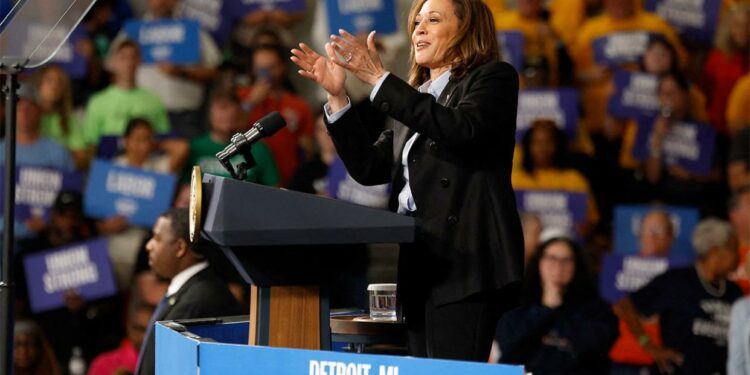 Vice President Kamala Harris holds a rally in Detroit, Michigan