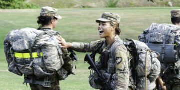 Cadet Alma Cooper encourages her fellow cadets during a leadership training at the Unites States Military Academy.