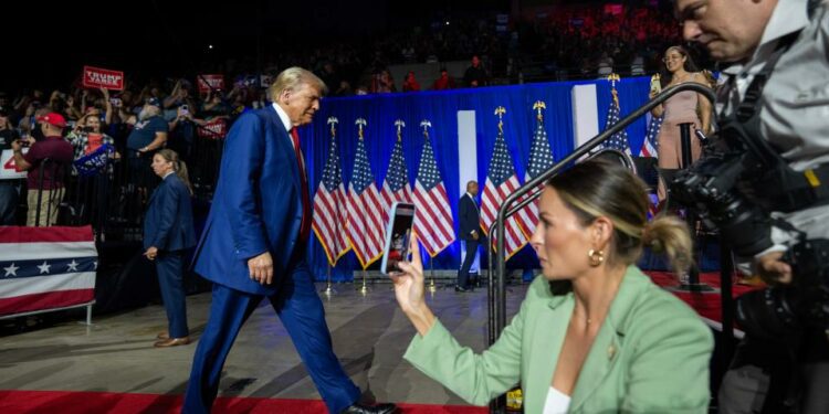 Former President Donald Trump makes a campaign appearance Thursday, August 29, 2024 at the La Crosse Center in La Crosse Wisconsin., Wisconsin. The town hall format was hosted by former Democratic congresswoman Tulsi Gabbard.