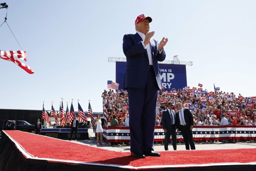 Donald Trump arrives for a campaign rally