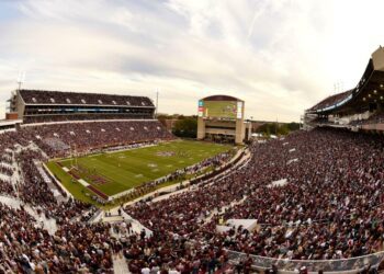 Nov 8, 2014; Starkville, MS, USA; General view of Davis Wade Stadium during the UT Martin Skyhawks game against the Mississippi State Bulldogs in the second quarter. Mandatory Credit: John David Mercer-USA TODAY Sports