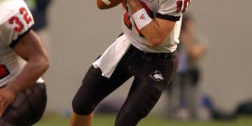 Josh Haldi looks to pass during Northern Illinois' upset of Alabama on Sept. 20, 2003. (Northern Illinois University)