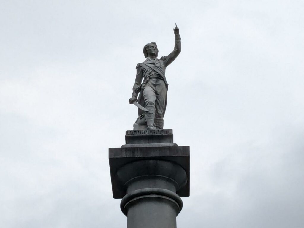 A memorial marking the gravesite of Ethan Allen at Greenmount Cemetery in Burlington, shown Aug. 18, 2024.