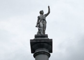 A memorial marking the gravesite of Ethan Allen at Greenmount Cemetery in Burlington, shown Aug. 18, 2024.