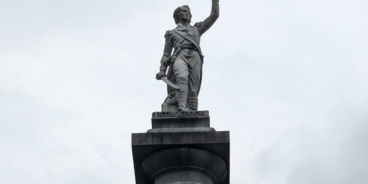 A memorial marking the gravesite of Ethan Allen at Greenmount Cemetery in Burlington, shown Aug. 18, 2024.