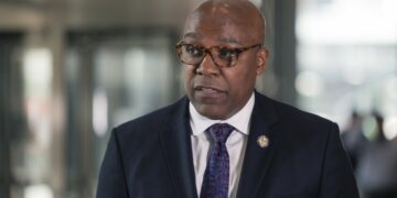 Illinois Attorney General Kwame Raoul at the Dirksen Federal Building in the Loop, Thursday, June 29, 2023.