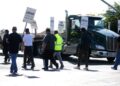 Members of Warehouse Workers Union-Local 6 and Machinists Workers Union-Local 1585 walk a picket line at the Georgia Pacific Antioch Wallboard Plant on Tuesday, Sept. 17, 2024, in Antioch, Calif. (Aric Crabb/Bay Area News Group)