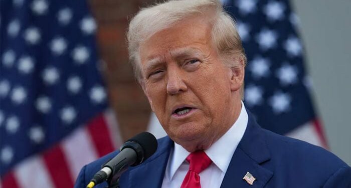 Republican presidential nominee and former US president Donald Trump speaks during a press conference at Trump National Golf Club, in Bedminster, New Jersey, US, on August 15, 2024. — Reuters