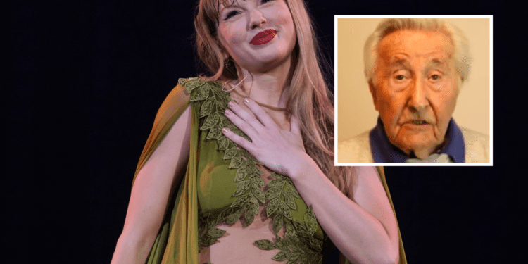 composite: taylor swift & singing grandad