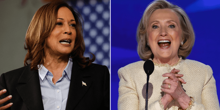 Kamala Harris and Hillary Clinton split image