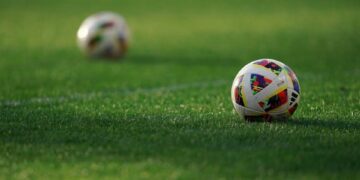 Jun 1, 2024; Washington, District of Columbia, USA; Official MLS soccer balls on the field before the match between Toronto FC and D.C. United at Audi Field. Mandatory Credit: Amber Searls-USA TODAY Sports