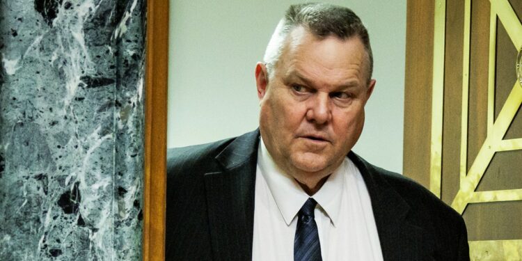 Sen. Jon Tester arrives for a Senate Appropriations Subcommittee on Homeland Security hearing at the U.S. Capitol on April 10, 2024, in Washington, D.C.