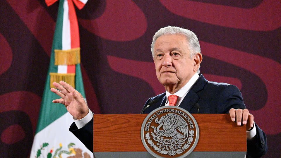 Mexico's President Andres Manuel Lopez Obrador speaks during the daily morning briefing at Palacio Nacional on August 29, 2024 in Mexico City, Mexico. - Juan Abundis/ObturadorMX/Getty Images