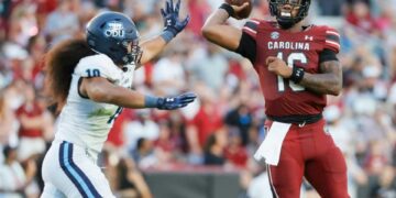 South Carolina quarterback LaNorris Sellers completed just 10 of 23 passes for 114 yards in the season opener.