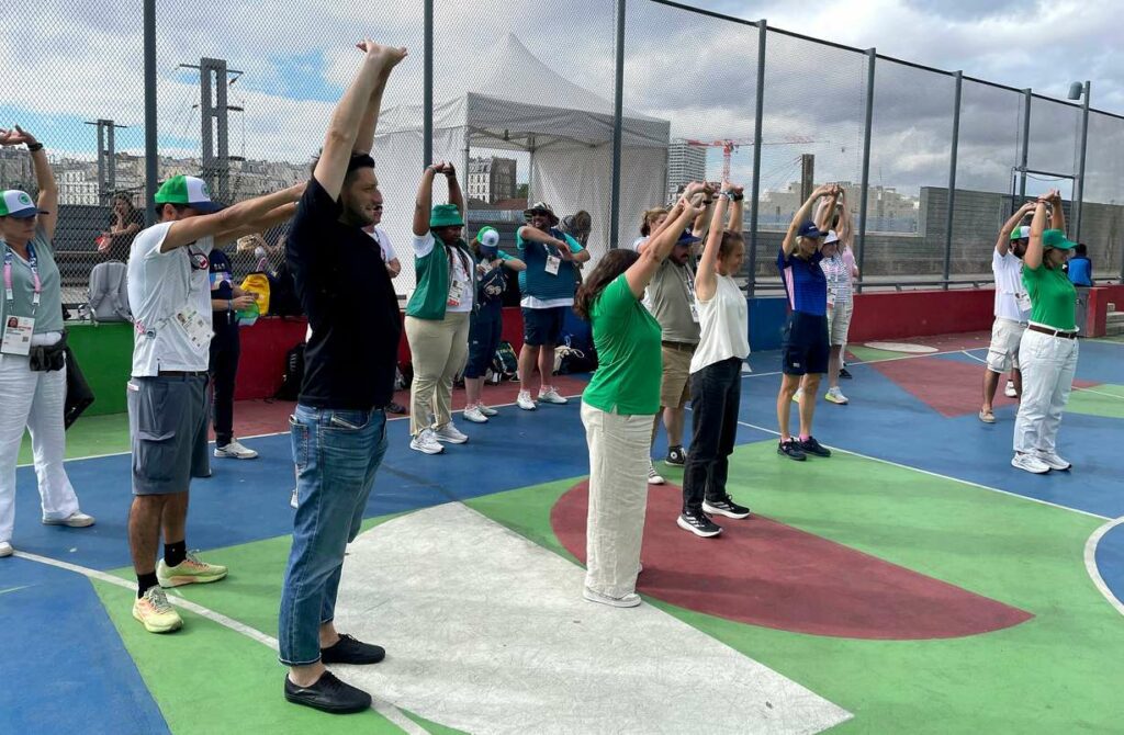 The Salt Lake City-Utah Committee for the Games joins a visit to the Jardins d’Éole in northern Paris to see the Olympic's investment in sports courts as part of the “Living Legacy” session on Aug. 9. They visited different legacy aspects of the games including fan zones centered around public investments in parks in each neighborhood, new playground equipment, sports courts and gathering places.