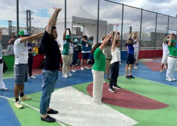 The Salt Lake City-Utah Committee for the Games joins a visit to the Jardins d’Éole in northern Paris to see the Olympic's investment in sports courts as part of the “Living Legacy” session on Aug. 9. They visited different legacy aspects of the games including fan zones centered around public investments in parks in each neighborhood, new playground equipment, sports courts and gathering places.