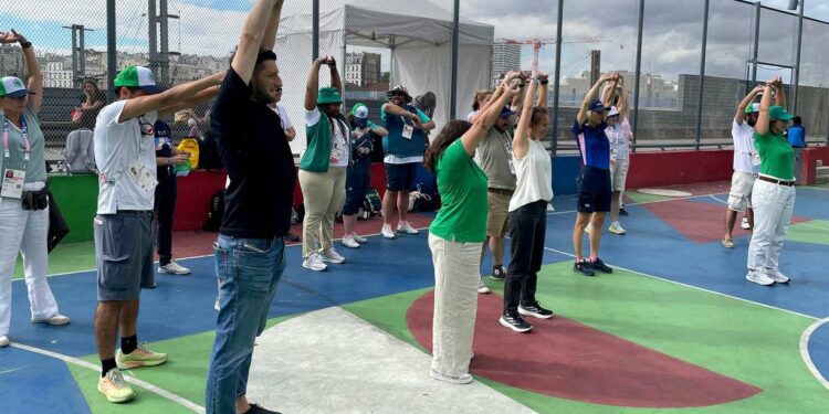 The Salt Lake City-Utah Committee for the Games joins a visit to the Jardins d’Éole in northern Paris to see the Olympic's investment in sports courts as part of the “Living Legacy” session on Aug. 9. They visited different legacy aspects of the games including fan zones centered around public investments in parks in each neighborhood, new playground equipment, sports courts and gathering places.