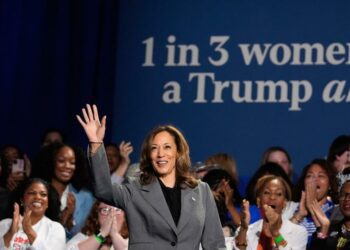 Democratic presidential nominee Vice President Kamala Harris waves to supporters at a campaign event on Friday, Sept. 20, 2024, in Atlanta. (AP)