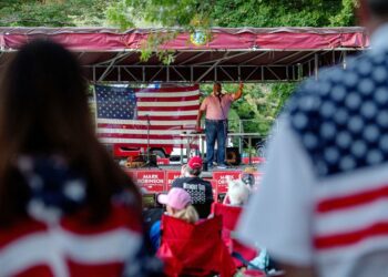 Mark Robinson, Republican candidate for North Carolina governor, speaks at his rally in Burnsville, September 14, 2024.