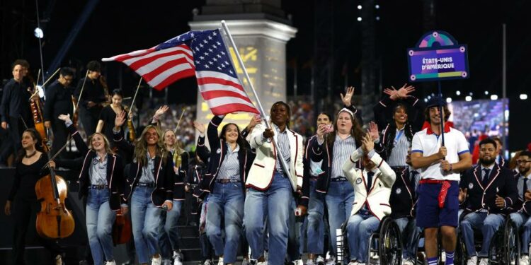 Athletes from Team USA take part in the opening ceremony of the Summer Paralympic Games in Paris, France, on Wednesday.