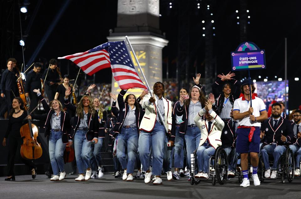 Athletes from Team USA take part in the opening ceremony of the Summer Paralympic Games in Paris, France, on Wednesday.